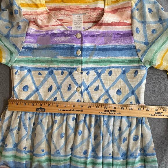 Vtg 80s 90s Two Potato Artsy A Line Midi Dress M Petite Sheer NOS Coastal Pastel - Picture 11 of 16